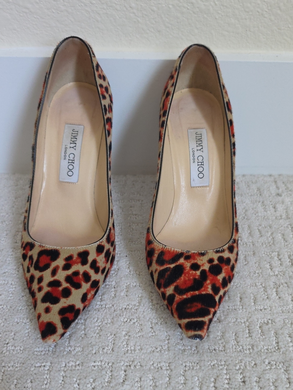 Jimmy Choo Leopard-Print Pointed Toe Pumps in Brown and Orange